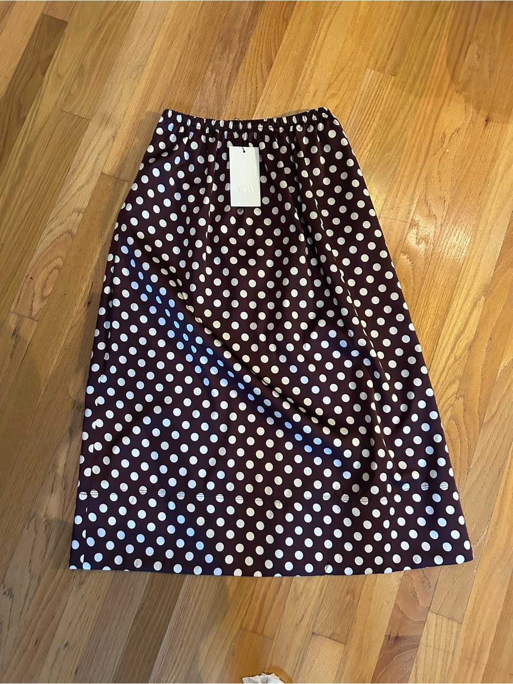 Zara Burgundy Polka Dot Midi Skirt — White Dots